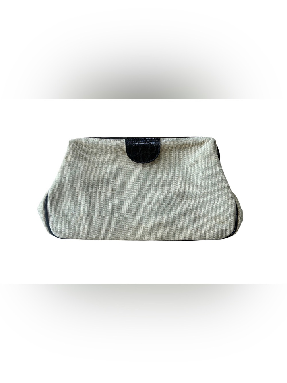 Vintage 1970s Suarez Cream Canvas & Exotic Reptile-Skin Leather Clutch